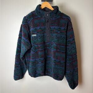 Vintage Columbia Pullover Mens Large Blue Green Aztec Fleece Jacket Made USA 90s